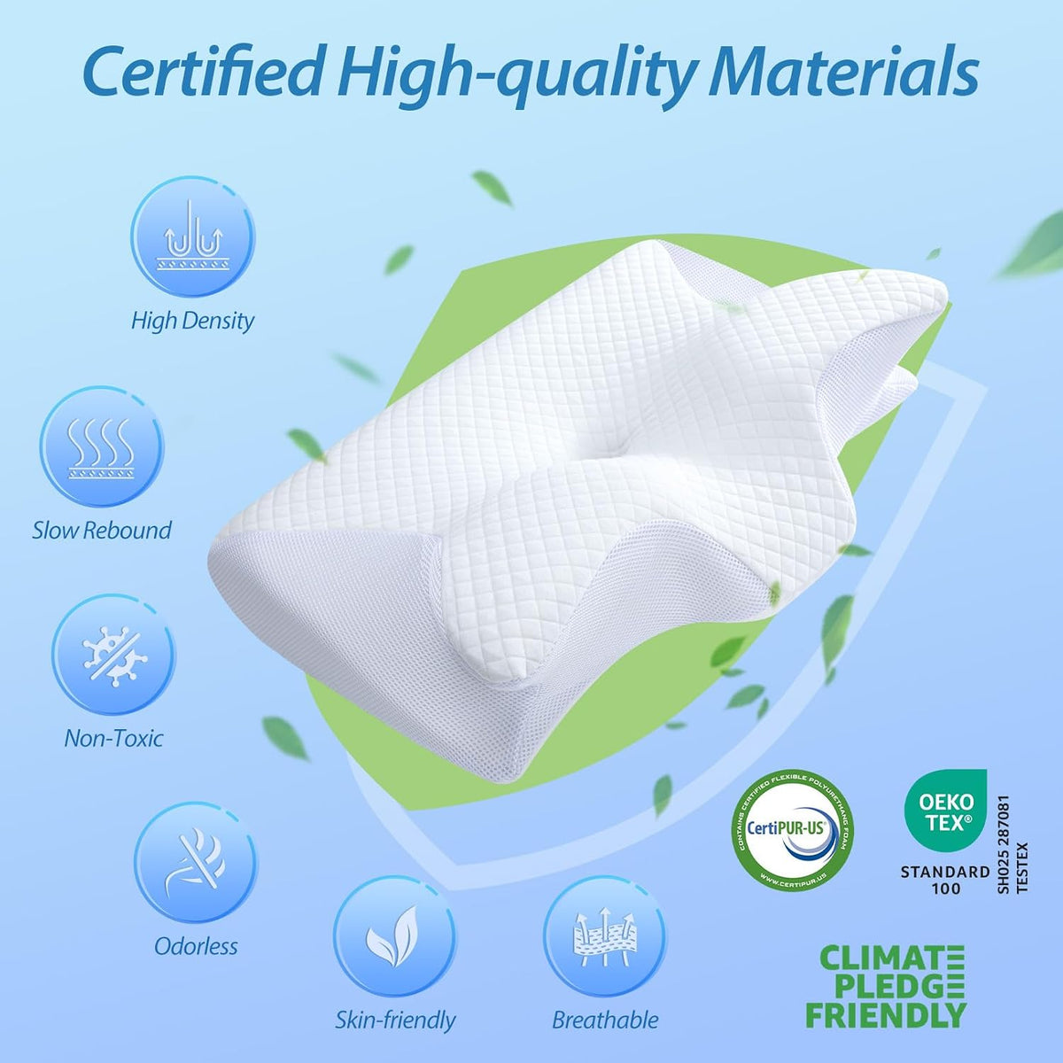 HOMCA Memory Foam Cervical Pillow, 2 in 1 Ergonomic Contour Orthopedic Pillow for Neck Pain, Contoured Support Pillows for Side Back Stomach Sleepers