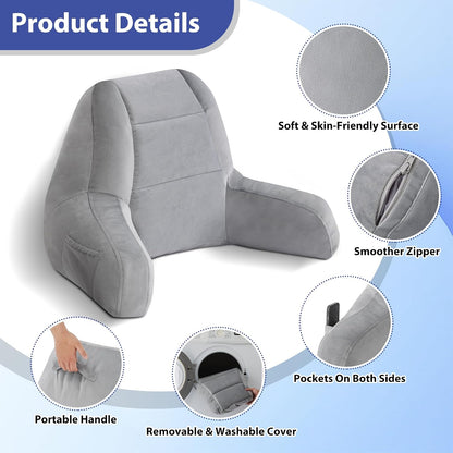 IASEAHK Reading Pillow, Back Pillow for Bed Sitting Up, Light Grey, 18 Inch