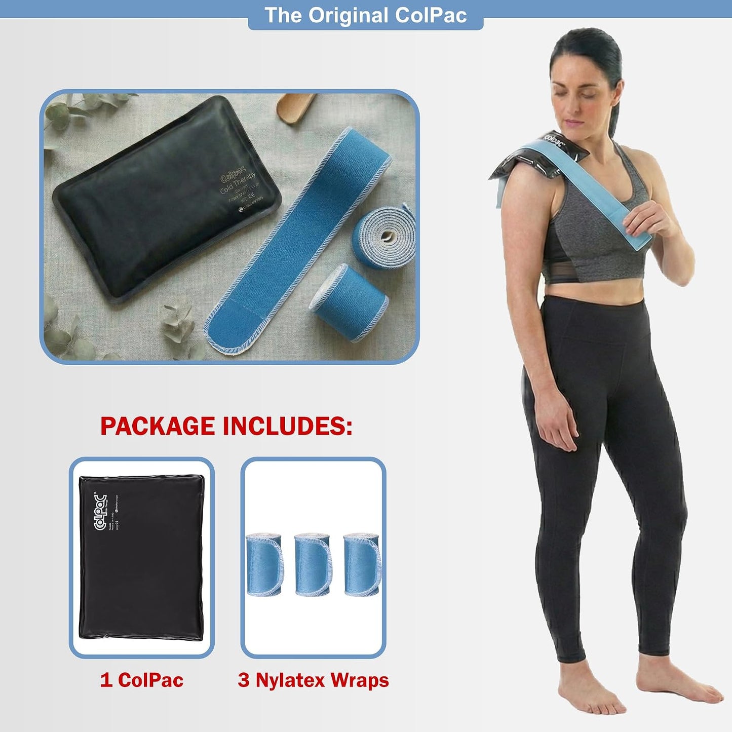 Chattanooga ColPac, Reusable Gel Ice Pack, Cold Therapy for Neck, Shoulder, Upper Back for Headaches, Inflammation, 23" Neck Contour, Blue Vinyl, with a Lumintrail Drawstring Bag