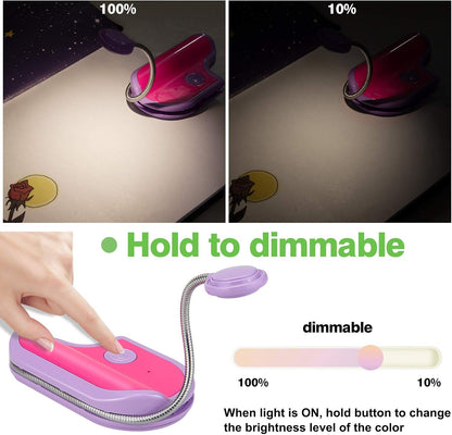 BIGMONAT Rechargeable Book Reading Light in Bed,Dimmable Warm/White Book Light for Kids,Multi Colors Portable LED Reading Lamp with Rotary Light Neck,Wireless Clip on Reading Light for Student(Green)