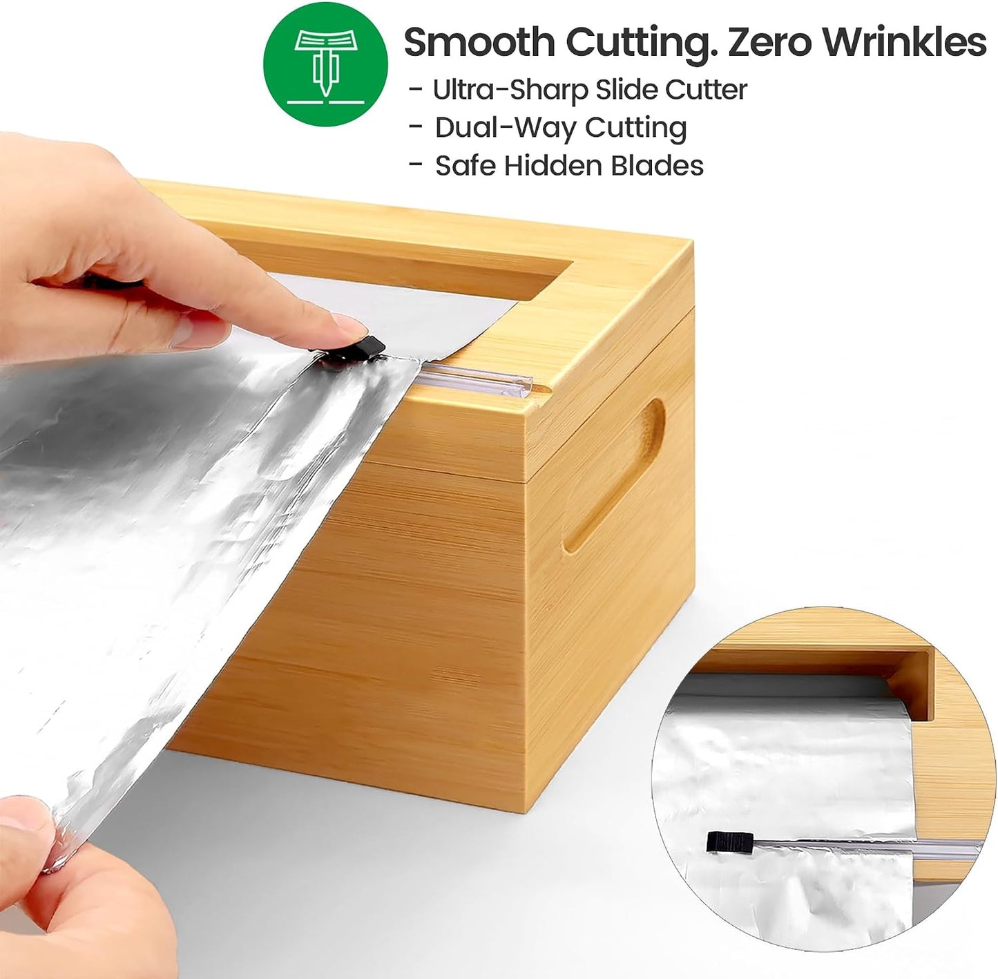Libreshine 24 Inch Plastic Wrap and Paper Roll Dispenser with Cutter | Bamboo countertop dispenser holds one roll up to 24 inches wide and 5.5 inches in diameter; core opening over 0.8 inch