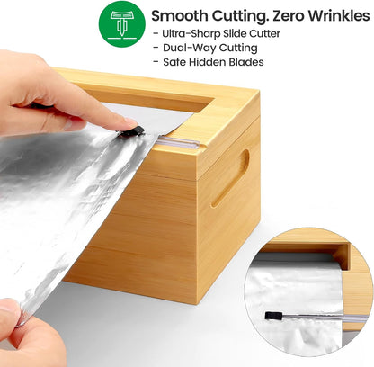 Libreshine 24 Inch Plastic Wrap and Paper Roll Dispenser with Cutter | Bamboo countertop dispenser holds one roll up to 24 inches wide and 5.5 inches in diameter; core opening over 0.8 inch