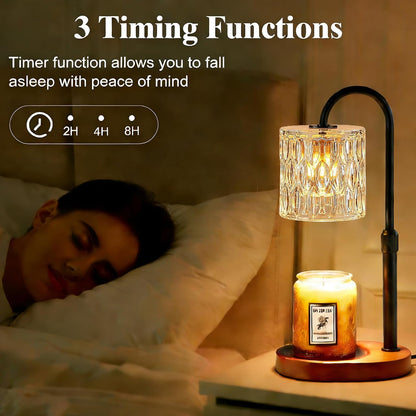Dreamholder Electric Candle Warmer Lamp with Timer, Dimmable Candle Lamp with Adjustable Height, Wax Melter for Jar Candles Wood Base Floral Home Decor Gifts for Women Mom, Silver Glass