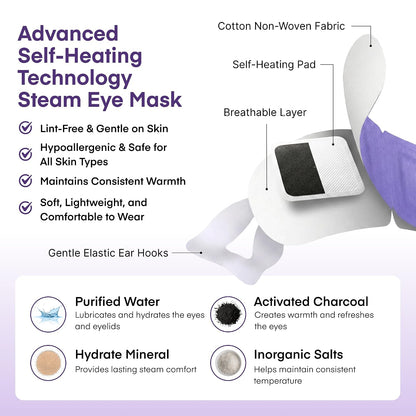 Steam Eye Mask 30 Pack – Self Heating Warm Compress for Dry Eyes & Puffy Eyes, Lavender Heated Eye Mask for Sleep & Relaxation, Disposable for Eye Strain & Travel (Purple)