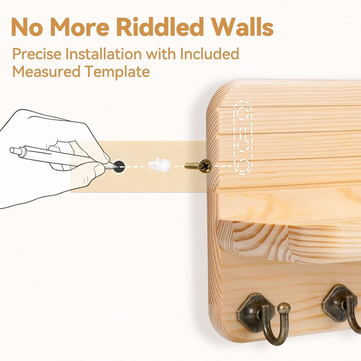 Key Holder for Wall, Mail Organizer Wall Mount with 6 Hooks Wooden Hanging Key Rack for Home Decor, Hallway, Entryway (Yellow)