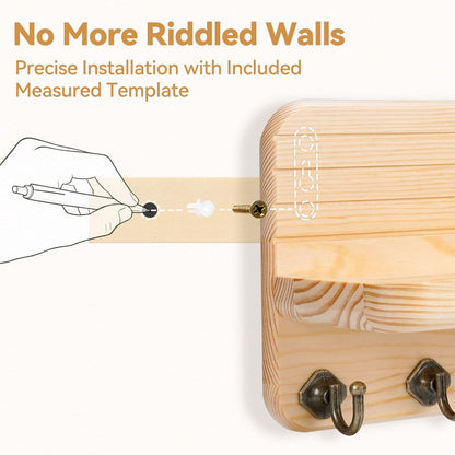 Key Holder for Wall, Mail Organizer Wall Mount with 6 Hooks Wooden Hanging Key Rack for Home Decor, Hallway, Entryway (Yellow)