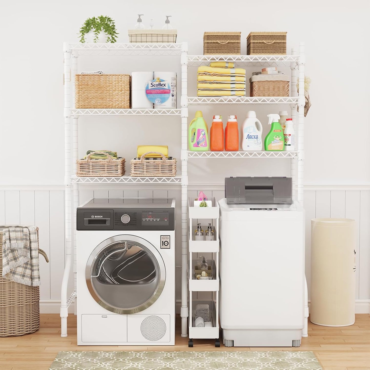 U15 Over Washer and Dryer Storage Shelves, Laundry Room Metal Rack | 6-Tier Shelf Space Saver Holds 568lbs, Above Washer Dryer Storage Rack for Organization, 63.4"W x 17.3"D x 76.4"H, Black
