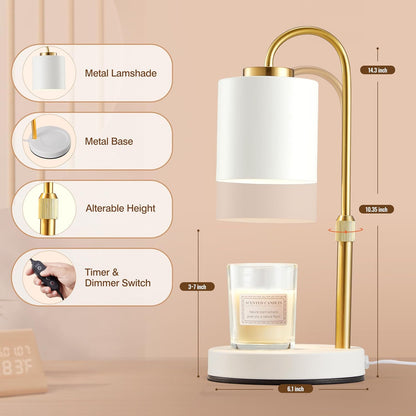 CASTLELIFE Candle Warmer Lamp with Timer & Dimmer, Height Adjustable Electric Wax Melt Warmer for Jar Candles, Gifts for Mom Home Decor, White