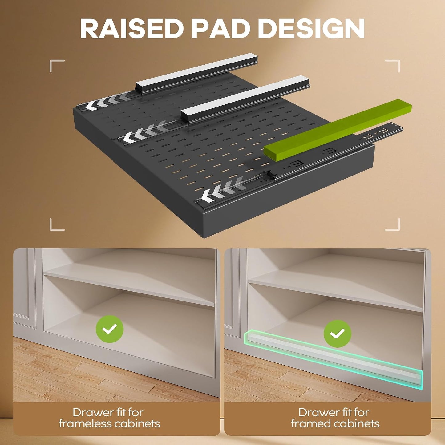Seinloes 2Pack Pull out Cabinet Organizer 21"Deep with 4 Adjustable Dividers,Expandable（12.1"-20.4"W） Pots and Pans Organizer Under Cabinet with Raising Pad for Framed Cabinets,Slide out Drawers,White