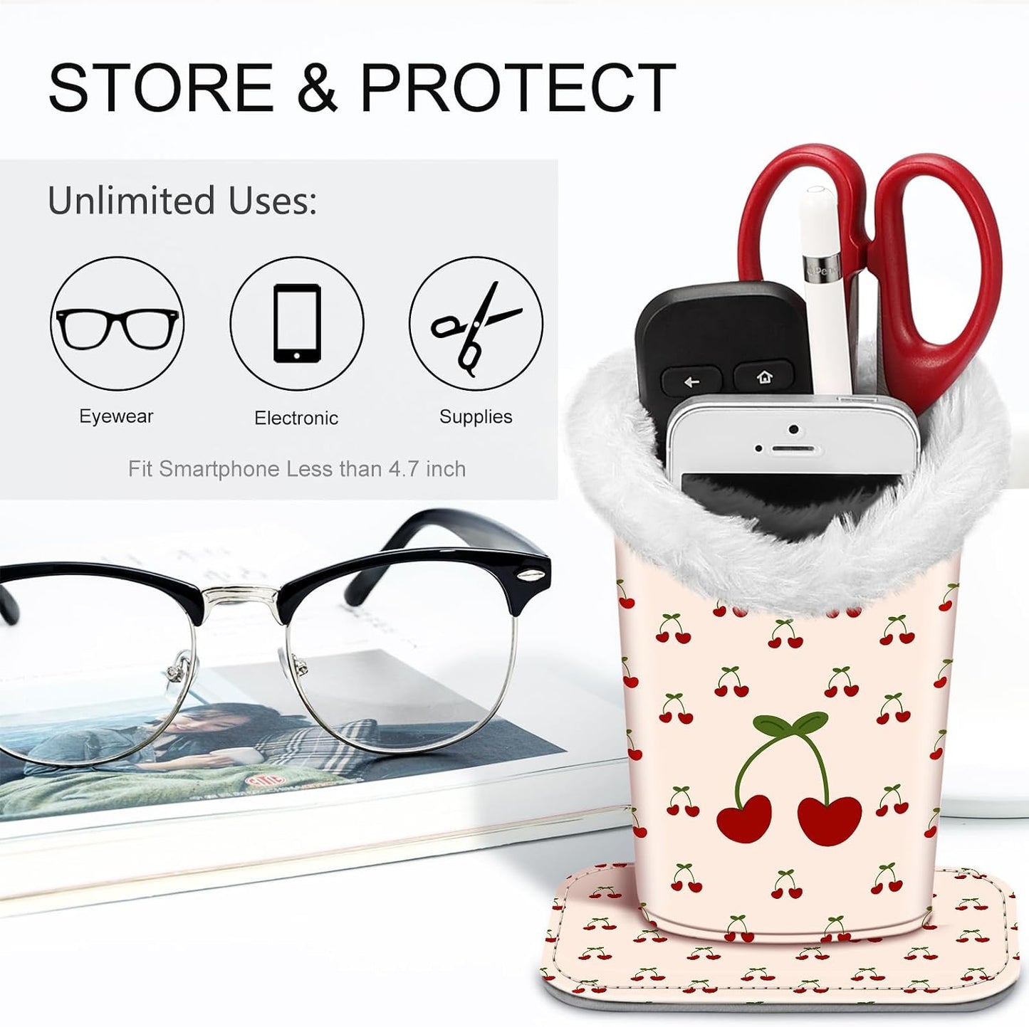 FINTIE Plush Lined Eyeglasses Holder, Glasses Stand Case For Nightstand | Soft Plush Lining, Bedside Eyeglasses Holder, Office Desktop Organizer, Small Item Storage, Anti-Scratch - Colors B