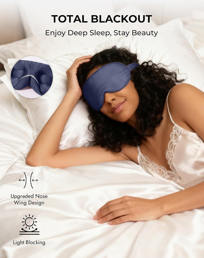 SilkSilky 100% 22 Momme Mulberry Silk Sleep Mask, Dark Blue