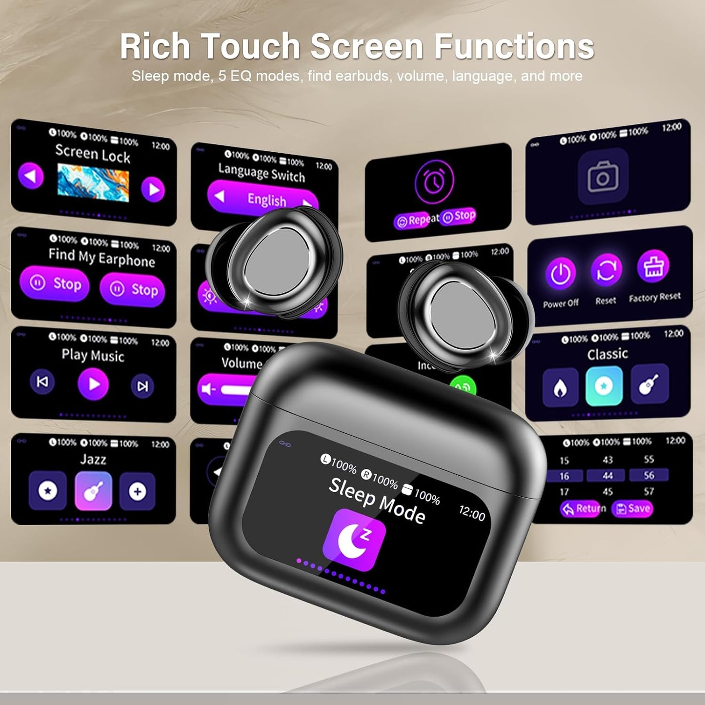 Sleep Earbuds Bluetooth 5.4 in Ear Touch Screen Sleep Headphones, Small Design Mini Sleep Earbuds for Side Sleepers with Sleep Mode, 48H Playtime Sleep Earphones Clear Calls, Rose