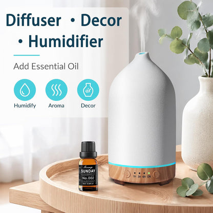 Ceramic Essential Oil Diffuser for Home (Set of 2) Air Humidifier | 200ML Ultrasonic Aromatherapy Diffuser & Humidifier 7 LED Lights, Auto Shut-Off, Wood Base, 3 Timers for Bedroom, Office,Yoga