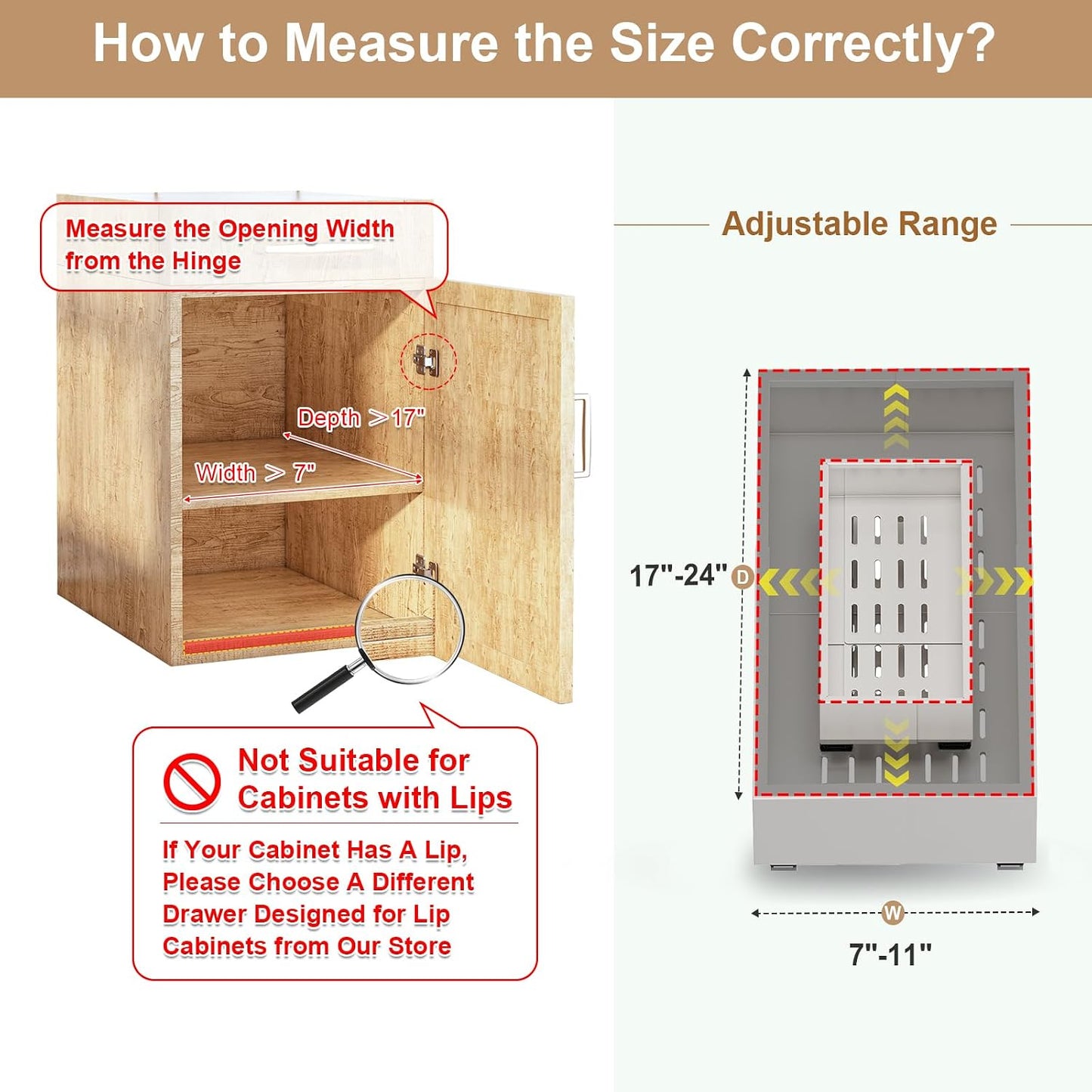 Fokyfok Pull Out Cabinet Organizer,23"-31"W,17"-24"D,Expandable,Adhesive | No Drill,5 Rails,Adjustable Slide out Drawers for Kitchen,Pantry,Roll out Shelves,Cabinets Without Lip,Framless,White,1PC