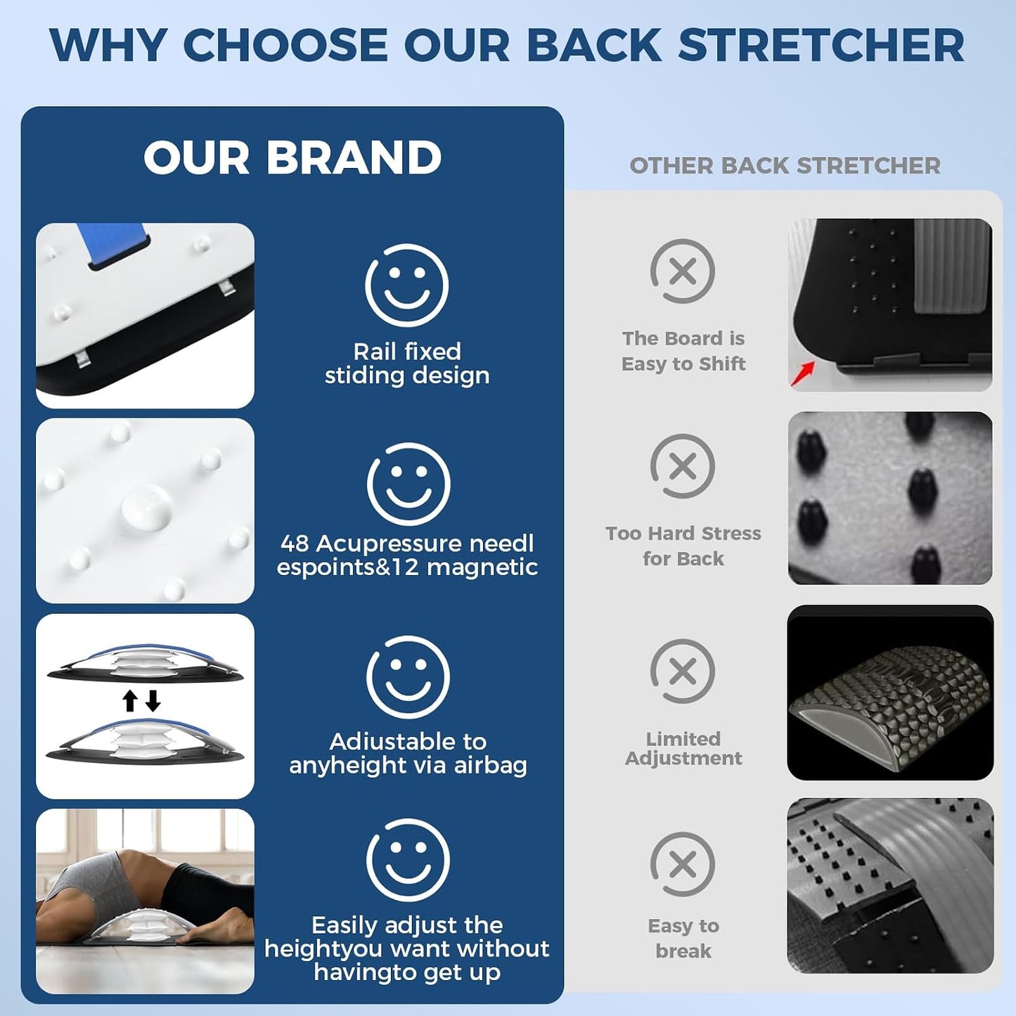Docemel Back Stretcher for Lower Back Pain Relief,Adjustable Inversion Lumbar Traction Device,Lumbar Support Board for Spinal Decompression and Scoliosis,Sciatic Nerve Release Tool,Back Cracker Board