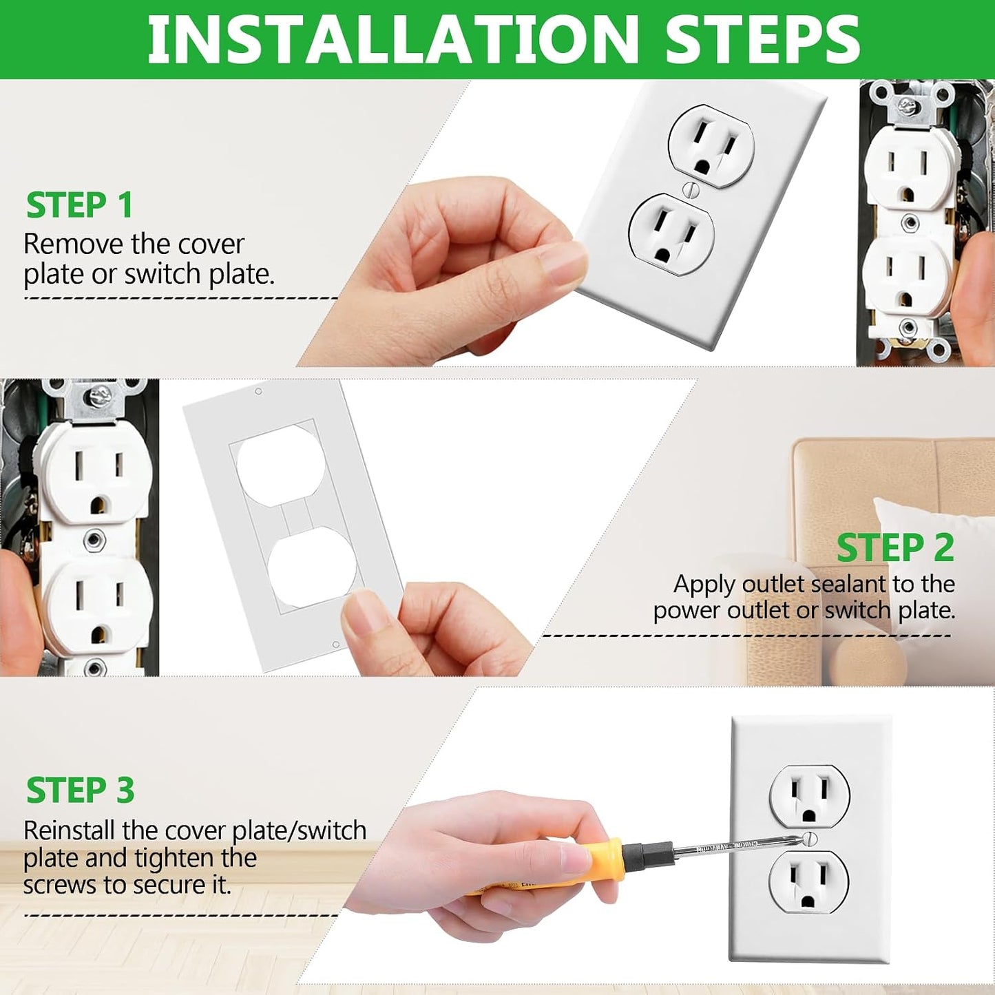 30Pack Outlet Insulation Pads, Wall Plate Gasket Draft Stopper Seal | 3 Sizes for Single Double Triple Plates, 3mm EVA Foam, No-Tool Install, Thermal Sound Energy Saver