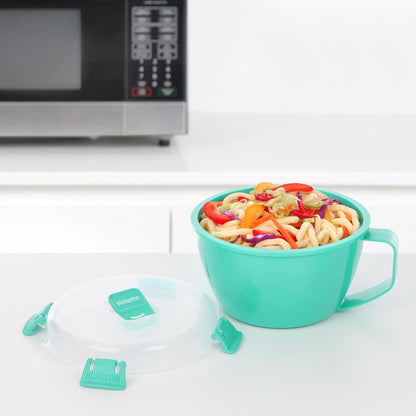 Sistema Microwaveable 940mL Noodle Bowl, Round Microwave Container with Lid & Steam-Release Vent, Cooks Pasta, Soup, Stew & More, Dishwasher & Freezer-Safe, BPA-Free