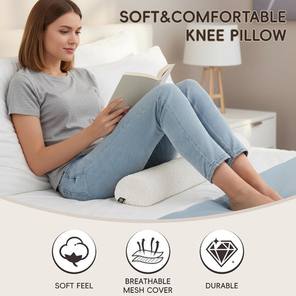 SPRING SEAON Half Moon Bolster Knee Pillow for Back Sleeping Memory Foam Leg Pillow for Ankle and Foot Comfort Under Knee Pillow for Side Sleepers Machine Washable Cover(17" x 7.5" x 4.3")