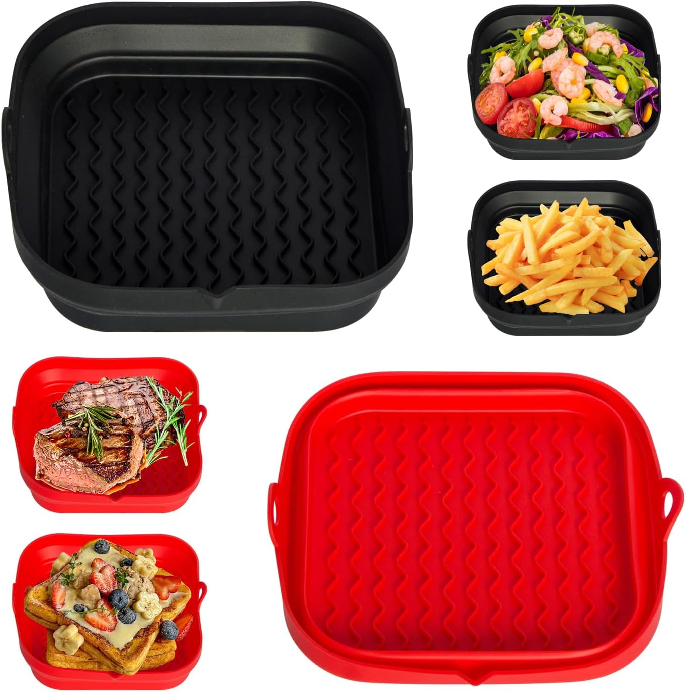 7.7 Inch Silicone Air Fryer Liners Square 2 Pack, Reusable Collapsible Dishwasher Safe Stackable Basket for Air Fryers (One Gray and One Green)