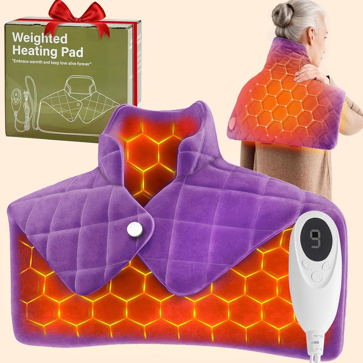 Weighted Heating Pad for Neck Shoulders and Back, Mothers Day Gifts for Mom Wife Grandma, Birthday Gifts for Women Men Dad, Instant Electric Heated Blanket with 9 Heat Options 4 Auto-Off Timer, Grey