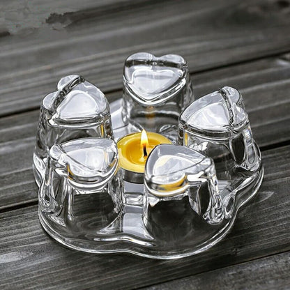 VOSAREA Heart Shape Glass Tea Pot Warmer Base with Heat Preservation and Candlestick Function, Creative Stylish Glass Base for Tea Pot Heating and Warmth
