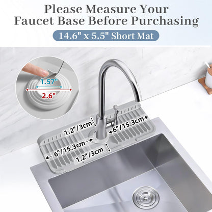 PoYang 24 Inch Faucet Mat for Kitchen Sink Splash Guard, Silicone, Black | Sink Protectors with 7° Slope for Smooth Drainage, Snap Button Holds It in Place, 90° Foldable & Cuttable Hole Fit Most Sinks