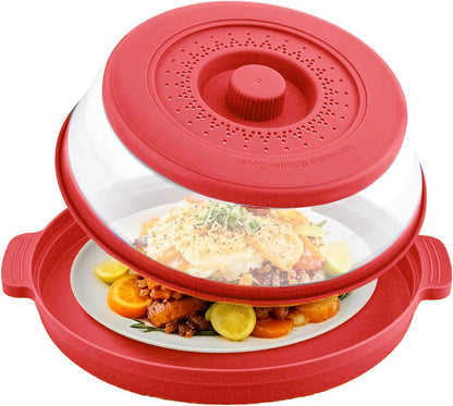 Microwave Splatter Cover with Anti-Scald Tray, 10.7" Collapsible - Red | Collapsible microwave food cover with an anti-scald tray. Fits most plates up to 10.7 inches and helps reduce food splatter.
