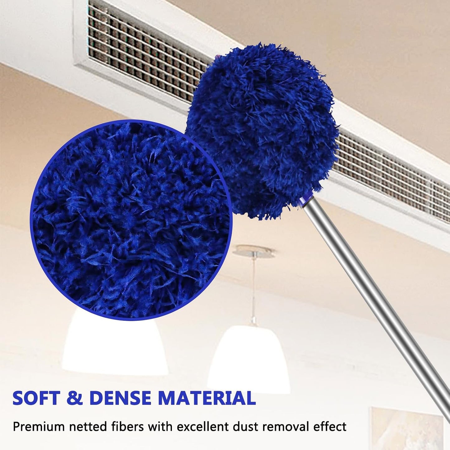 Ceiling Fan Cleaner Duster Reusable Microfiber Ceiling Fan Blade Cleaner Removable Duster with Extension Pole Adjusts 13 to 49.7 Inch for Cleaning Walls Bookshelves Furniture Door Window Top (Blue)