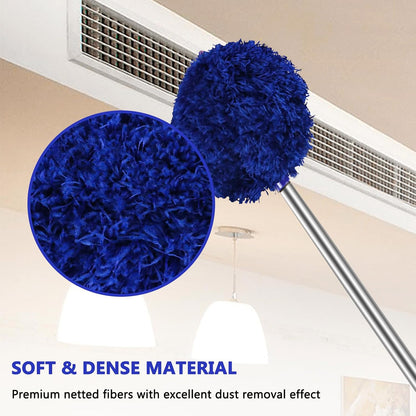 Ceiling Fan Cleaner Duster Reusable Microfiber Ceiling Fan Blade Cleaner Removable Duster with Extension Pole Adjusts 13 to 49.7 Inch for Cleaning Walls Bookshelves Furniture Door Window Top (Blue)