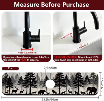 2Pcs Peonies Kitchen Sink Splash Guard Faucet Mat Vintage Florals Faucet Mat For Bathroom Kitchen 5.5x23.6In