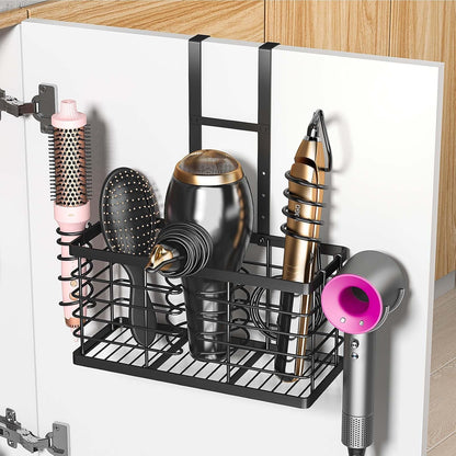 2026 Upgraded 3-in-1 Universal Hair Tool Organizer, XL Size, Black | Adjustable Height Metal Hair Dryer Holder, Wall Mounted, Over Cabinet Door, Countertop, Bathroom Storage