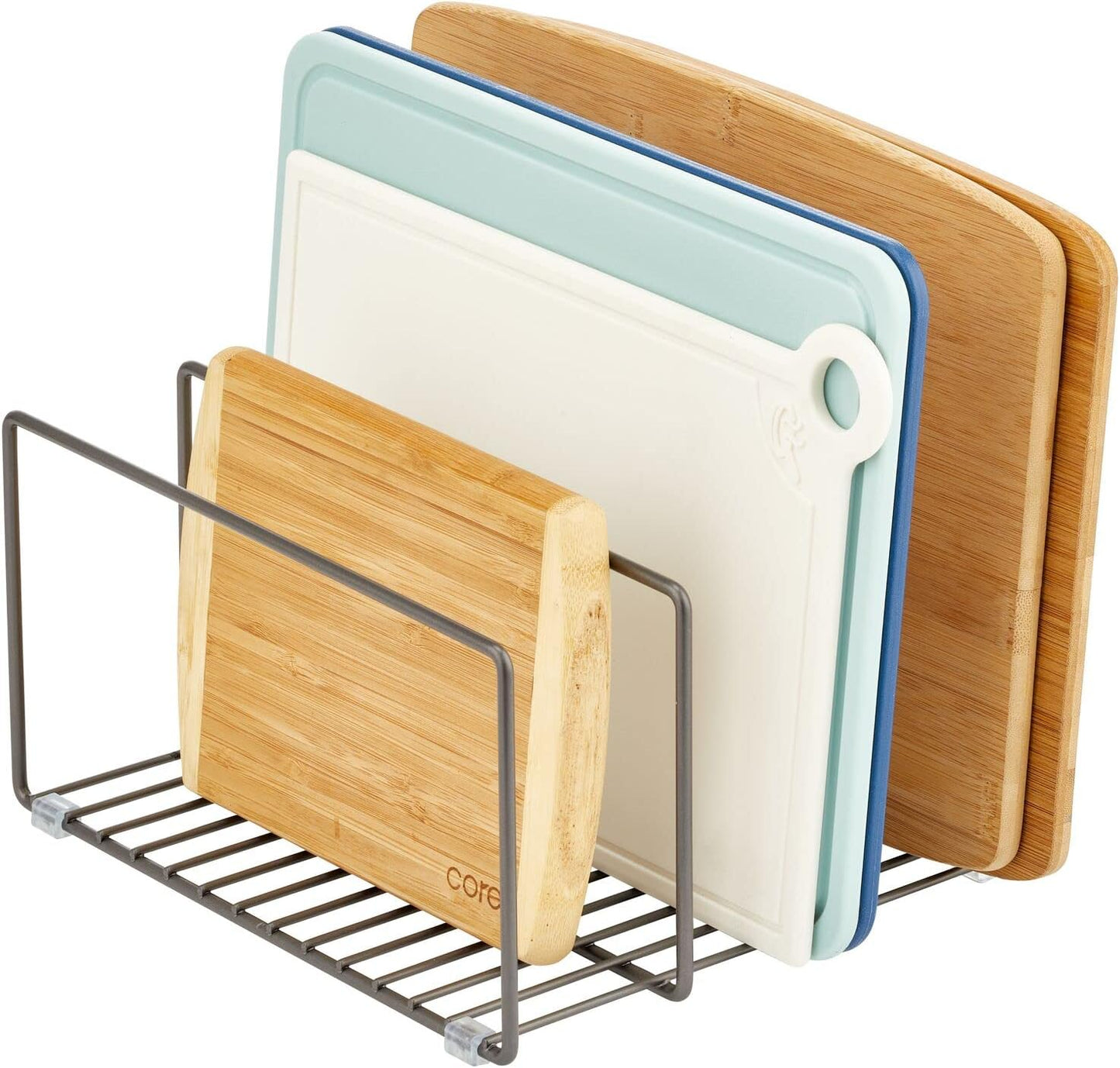 mDesign 3 Slot Tray and Pan Rack — Metal Wire Rack for Pantry and Kitchen Storage — Freestanding Pan Lid Holder Also for Baking Trays and Crockery – Silver