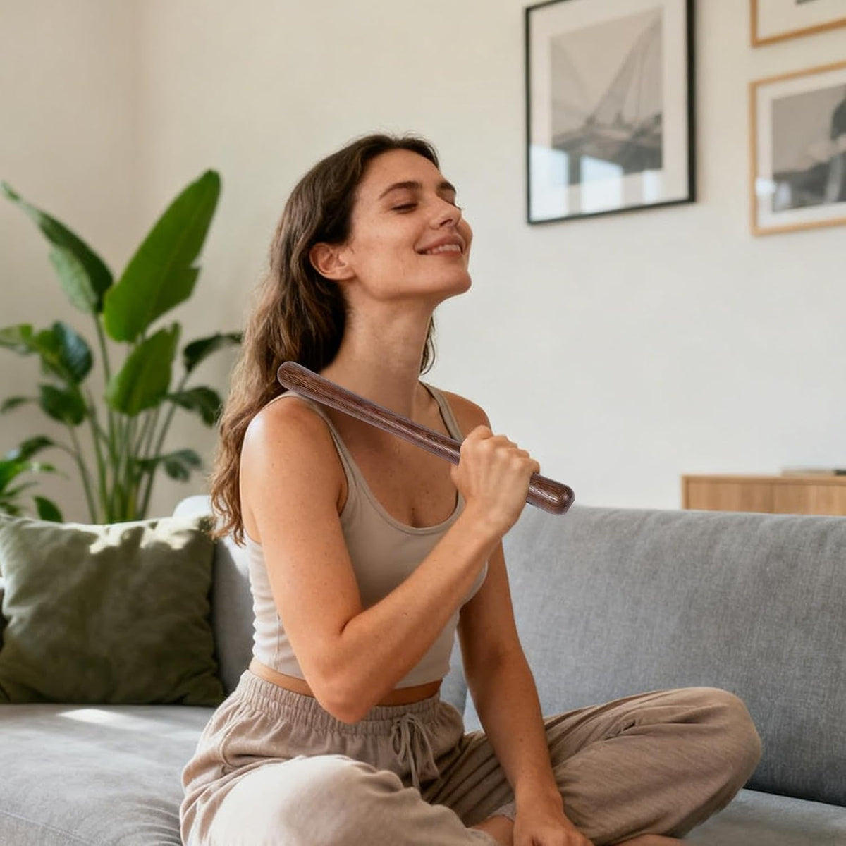 Wooden Stick Massager, Muscle Body Hammer Tool, Handheld Deep Tissue Massage Roller Stick, Full Body Tension Relief Tool, 35cm 13.7in, for Neck Shoulder Back Belly Hip Leg Foot