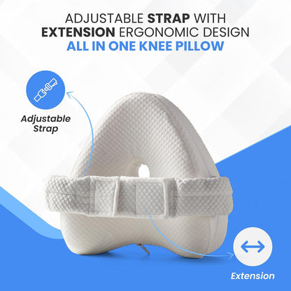 Memory Foam Knee Pillow for Side Sleepers Hip Pain with Adjustable Strap - Between Leg Pillow for Side Sleeping - Sciatica Pain Relief Support for Back, Knees, Joints, and Spine Alignment Cushion