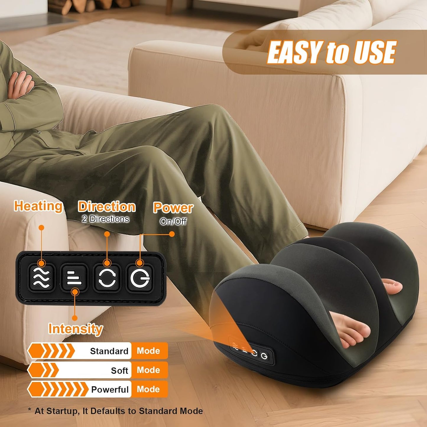 Shiatsu Foot Massager, Foot and Calf Massager with Heat, Black | 3 Intensity Levels, Heating, Auto Shut Off, for Feet, Calves, Arms and Ankles, for Plantar Fasciitis, Pain Relief