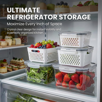 Food Storage Containers for Fridge with Removable Colander,Leakproof Food Storage Containers,Dishwasher Safe Produce Saver, Keep Berry Fruit Fresh Longer (850ml*1)