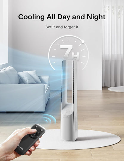 PELONIS 40" 90° Oscillation Bladeless Fan for Bedroom with Remote, White | Bladeless Cooling Tower Fan with 6 Speeds, 4 Modes, 26 ft/s, Brushless DC Motor, Quiet 22dB, 7-Hr Timer for Home, Office Use