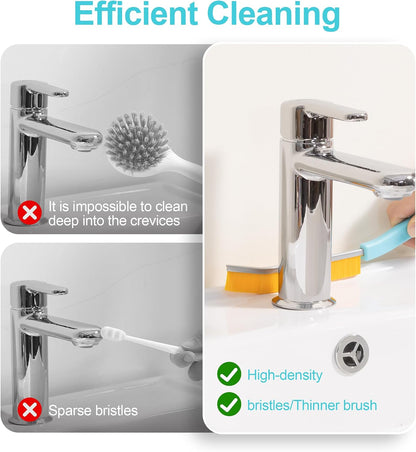 JOYMOOP 4 Pack Crevice Cleaning Brush, Hard Bristle Grout Brush, House Cleaning Supplies, Magnetic Gap Cleaning Brush for Kitchen, Bathroom, Window, Toilet, Multifunctional Cleaning Tools-4 Colors