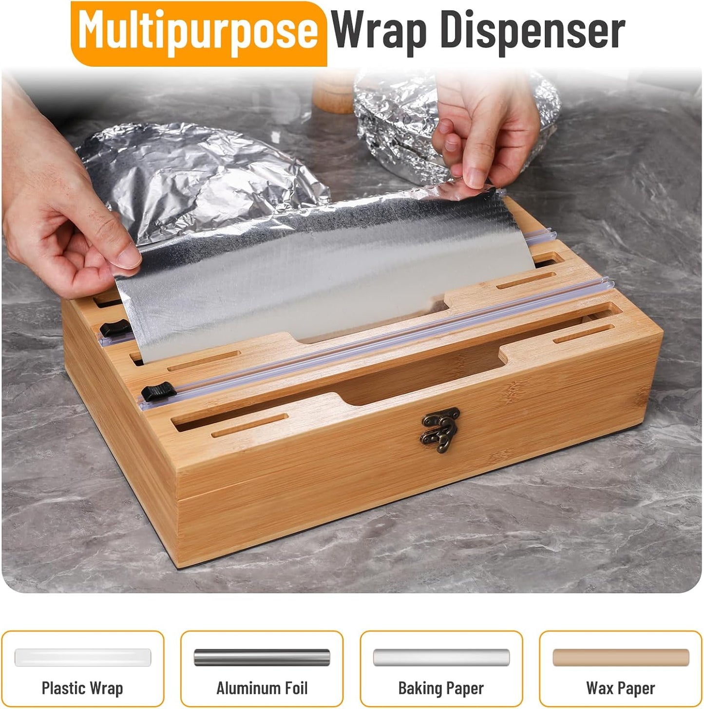 Allinside Magnetic Plastic Wrap Dispenser with Cutter, 3 in 1 Refrigerator Bamboo Wood Organizer for Tin Foil, Baking, Wax Paper Holder Kitchen Storage Box Compatible with 12.9" Roll, Black (3 Layer)