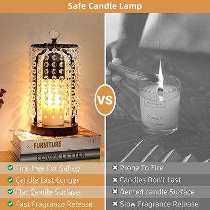 Gold Candle Warmer Lamp with Timer and Dimmer - Electric Candle Warmer,Crystal Candle Lamp for Bedroom Decor,Flameless Scented Candle Light Warmer,House Warming Gift New Home for Women