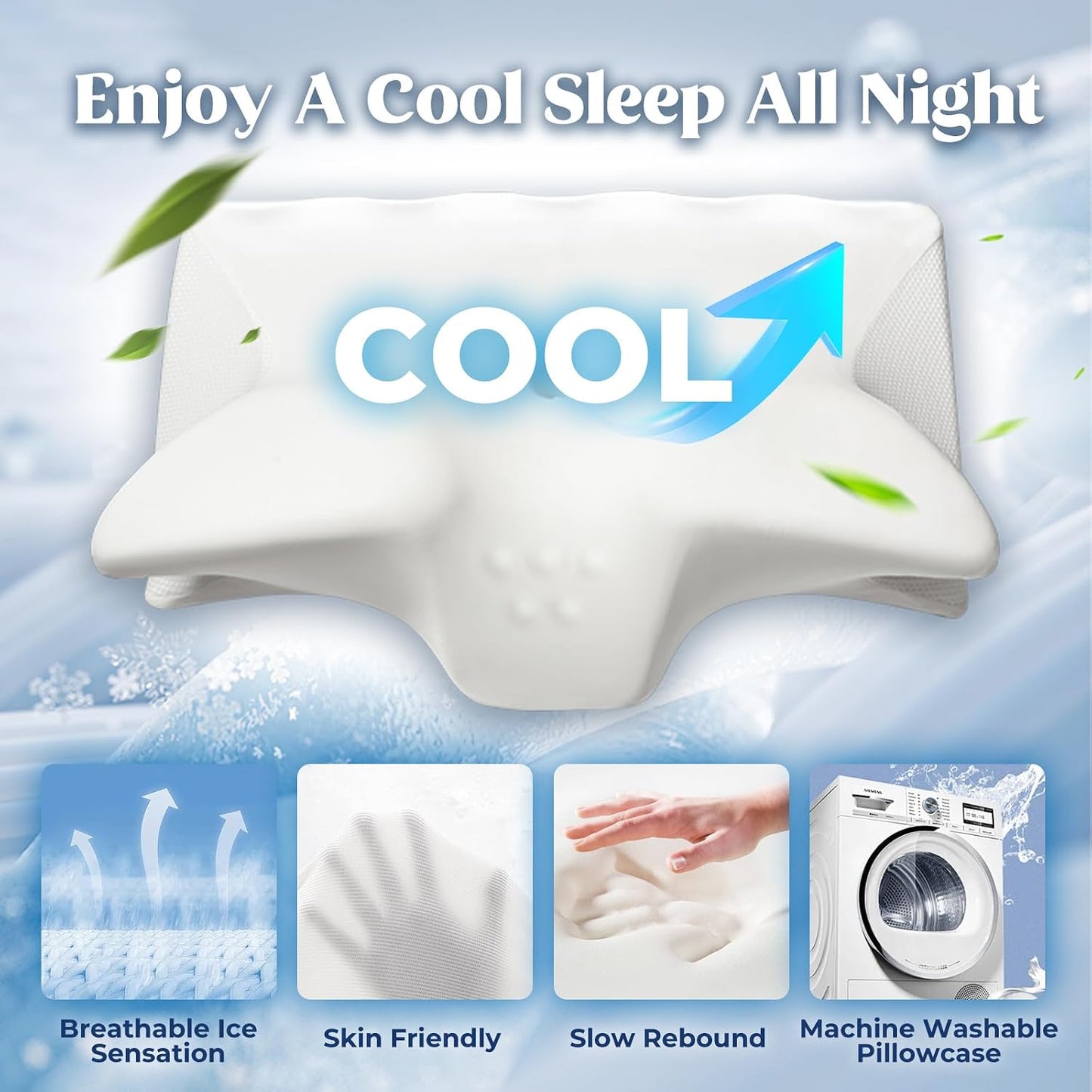 Cervical Pillow for Neck Pain Relief, Cooling Contour Memory Foam Pillows Support Odorless Ergonomic Neck Pillow Adjustable Orthopedic Bed Pillow for Side Back Stomach Sleeper with Pillowcase,Snow