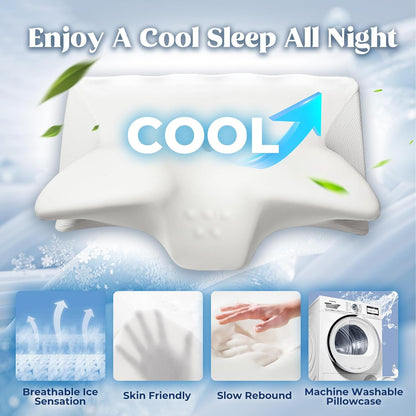 Cervical Pillow for Neck Pain Relief, Cooling Contour Memory Foam Pillows Support Odorless Ergonomic Neck Pillow Adjustable Orthopedic Bed Pillow for Side Back Stomach Sleeper with Pillowcase,Snow