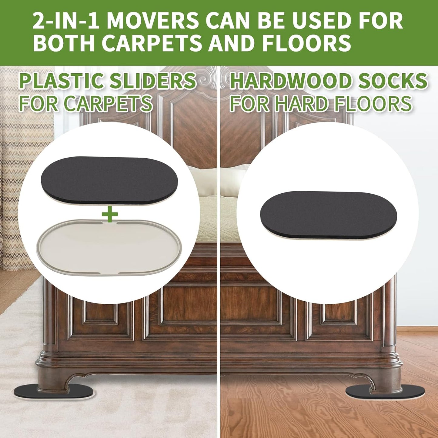 2 in 1 Furniture Sliders, 8 PCS in 3 1/2" or 4", Brown | Furniture Sliders for Hardwood Floors, Furniture Sliders for Carpet, Sliders for Moving Furniture, Furniture Movers Sliders