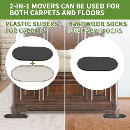 2 in 1 Furniture Sliders, 8 PCS in 3 1/2" or 4", Brown | Furniture Sliders for Hardwood Floors, Furniture Sliders for Carpet, Sliders for Moving Furniture, Furniture Movers Sliders