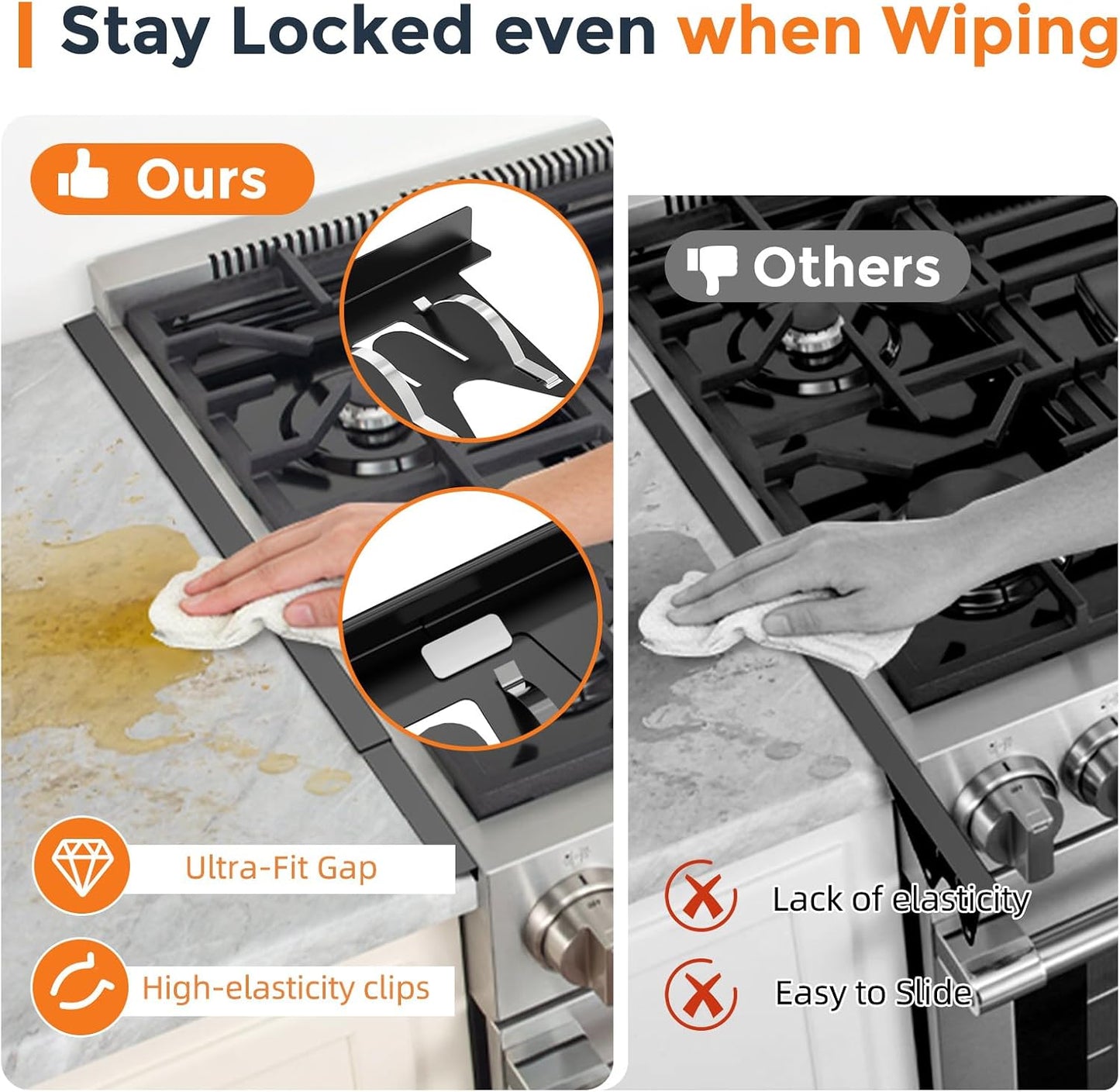 Stove Gap Covers with Spring Clip,2 PCS Stainless Steel Oven Gap Filler | Adjustable Length 13.8"-27.5",Heat Resistant, Easy to Clean