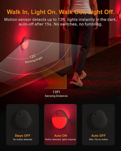 Small Motion Sensor Amber Night Light Battery Operated, Toilet Light | 2 Pack, 3 Modes, Dimmable 1-15lm, Dim Light Soft Glow, No Plug, Wireless Stick on Light for Bedroom, Sleep, Bathroom, Kids