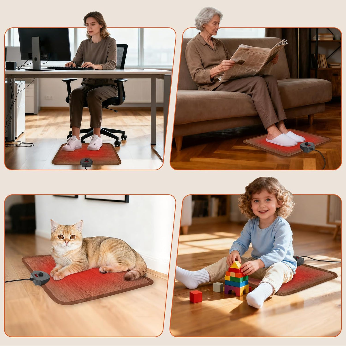 Heated Floor Mat Under Desk for Foot Warmer - Wider 110V Adjustable Temperature Electric Heating Pad - Carbon Crystal & Energy Saving Feet Warmers for Office,Home (Black)