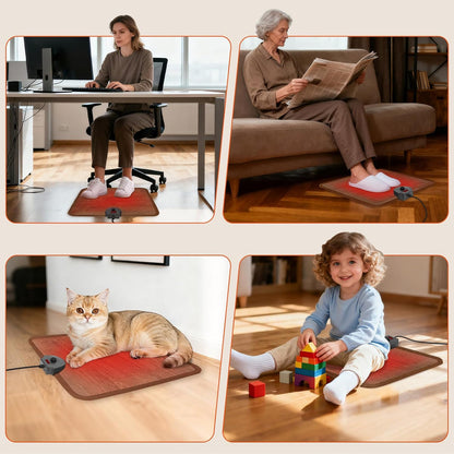 Heated Floor Mat Under Desk for Foot Warmer - Wider 110V Adjustable Temperature Electric Heating Pad - Carbon Crystal & Energy Saving Feet Warmers for Office,Home (Black)