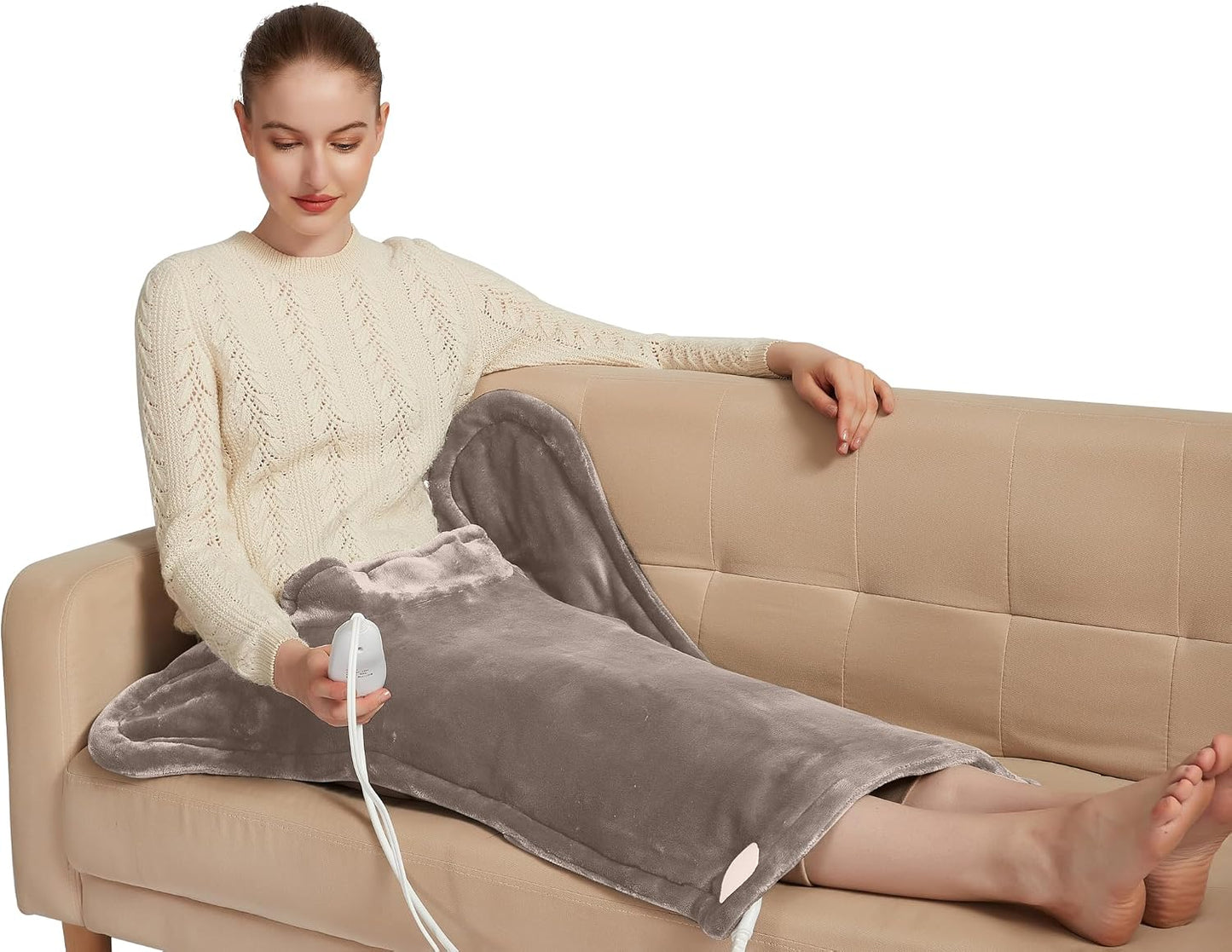 Ambershine 19''x24'' Weighted Neck & Shoulder Heating Pad, 2.5lbs with 12 Temperature Settings& 4 Auto-Off Timers, Pain Relief for Neck/Shoulder/Back(Gray&Blue)