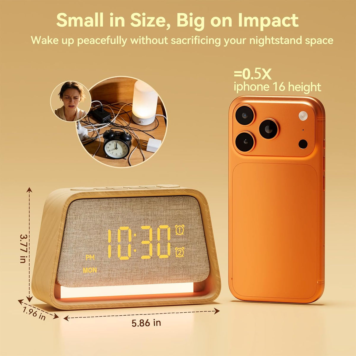 Vivilumens Dual Alarm Clock Wooden 20 White Noise Sound Machine